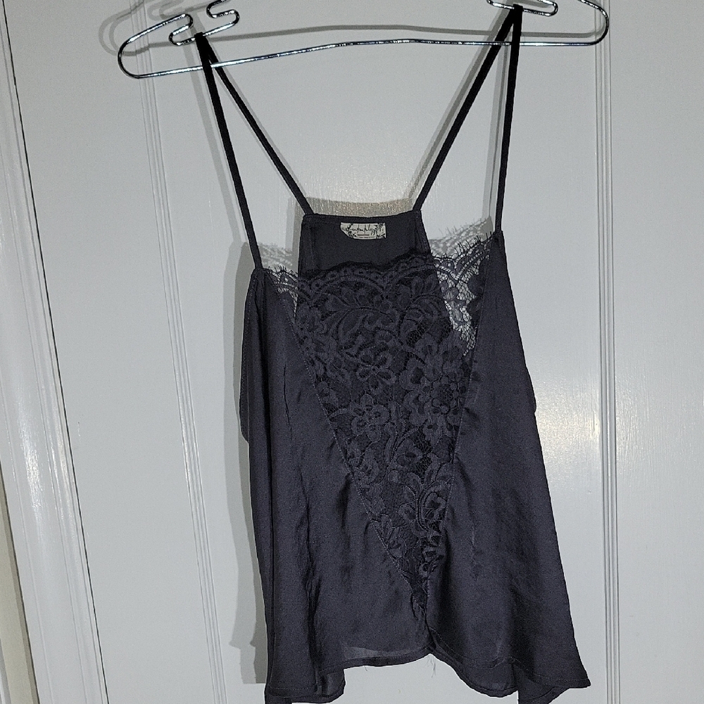 Intimately Free Charcoal Gray Lace Sleeveless  Racerback Camisole SZ L